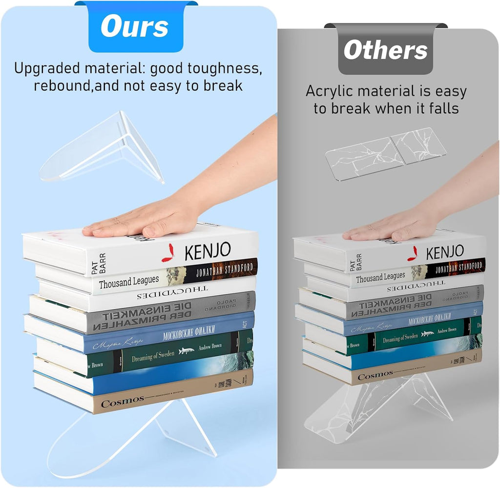4 Pcs Acrylic Bookends, Clear Book Ends for Heavy Books, Bookend Holders for Shelves, Arch Book Stopper to Hold Books, Decorative Bookends for School, Library, Home, Office