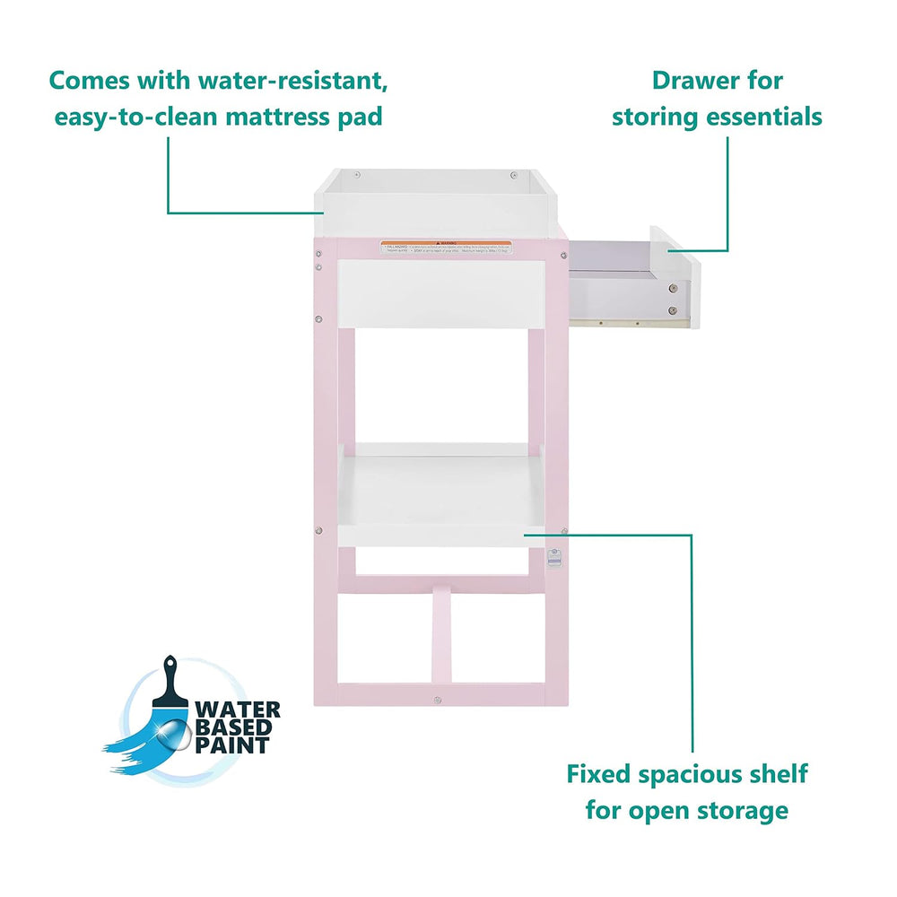 Dream On Me Arlo Changing Table with Pad & Safety Strap - Blush Pink
