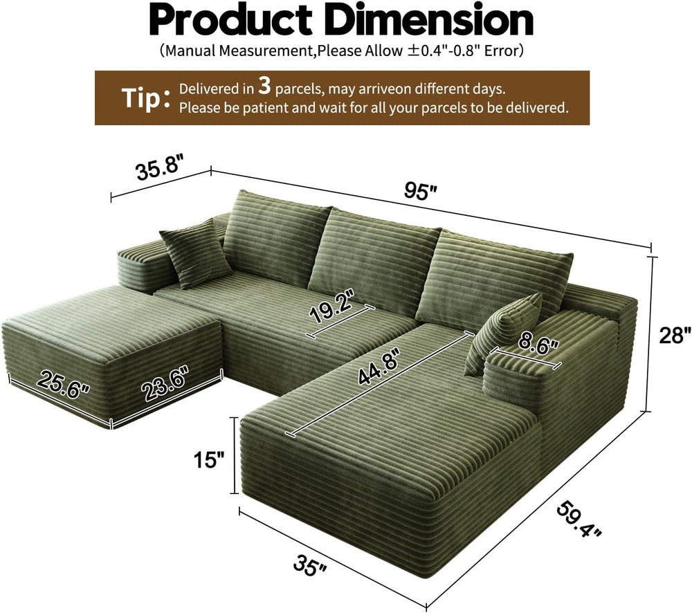 95" Sectional Couches for Living Room Cloud Couch Sofa with L-Shape Upho...