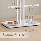 Jewelry Holder Organizer Stand - Adjustable Jewelry Tree 17.5" Height (Max), Jewlery Hanger for Necklaces, Bracelets, Earrings, Stainless, White