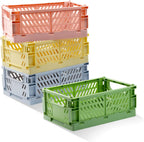 Xhwykzz 4 Pack Pastel Crates for Storage, Plastic Folding Basket, Colorful Small Storage Containers for Bedroom Office Classroom Bathroom Desktop Drawer Organizer Decor (9.8x6.5x3.8inch)