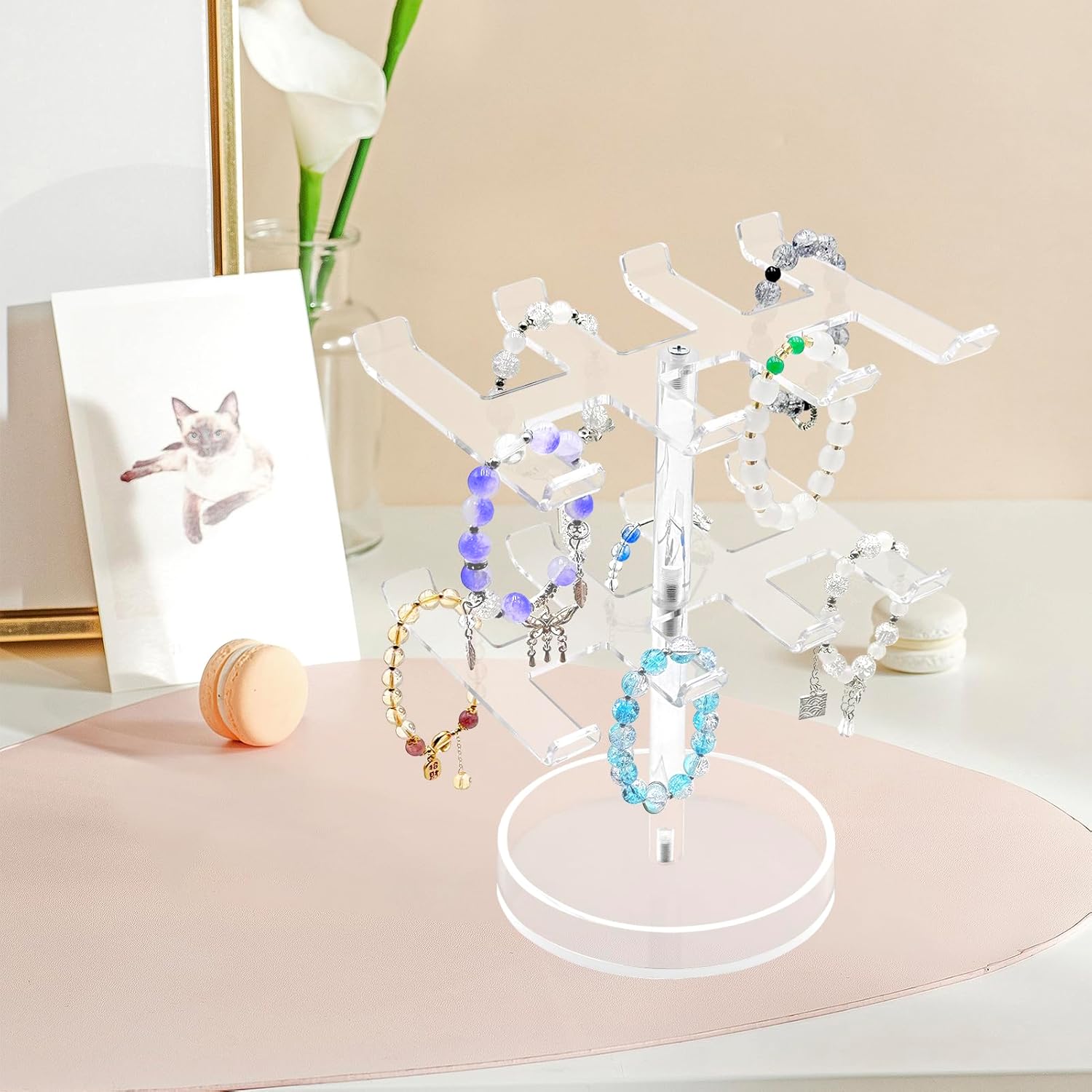 Bigfety Bracelet Holder Organizer, 2 Tier Acrylic Bracelet Display Stand for Women