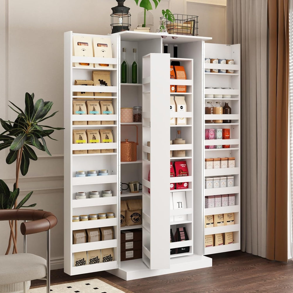 MOUMON Kitchen Pantry Storage Cabinet with Doors and Shelves, Rotating Racks,...