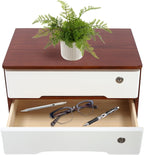 2-Tier Desktop Storage Box with Lockable Drawer, Wooden Desk Organizer for Office Supplies, Flat File Cabinet, Minimalist Design for Home & Office Use(Walnut+White)