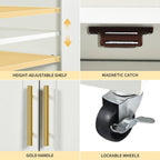 DWVO Rolling Kitchen Island with Double Tilt Out 10 Gallon Trash Can Cabinet Power Outlet