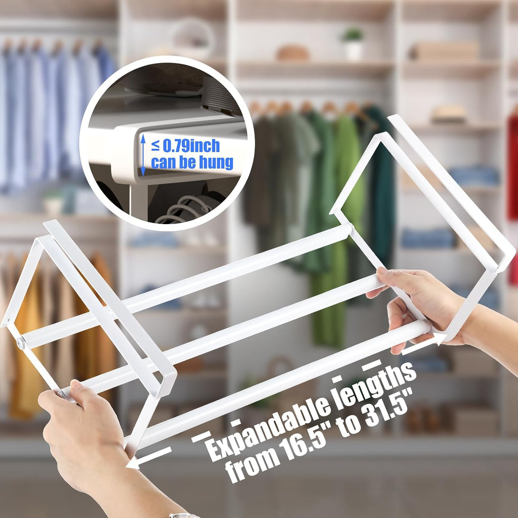 CroBlissful 2 Pcs Expandable Shoe Rack Organizer for Closet 16.5-31.5 Inch Adjustable Retractable Hanging Cabinet Shoe Shelf Dorm Room Storage for Space Saving (White)