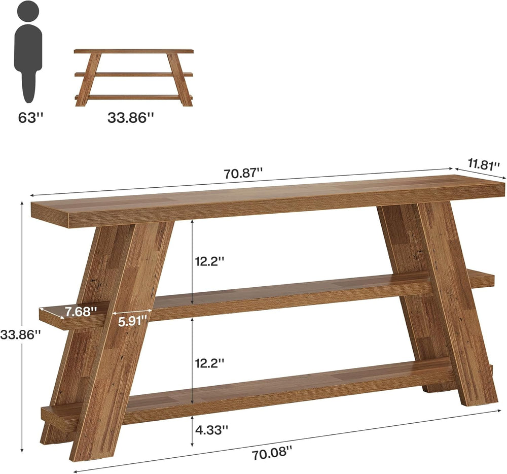 Tribesigns 70.9" Extra Long Console Table with Storage, 3-Tier Narrow Wo...