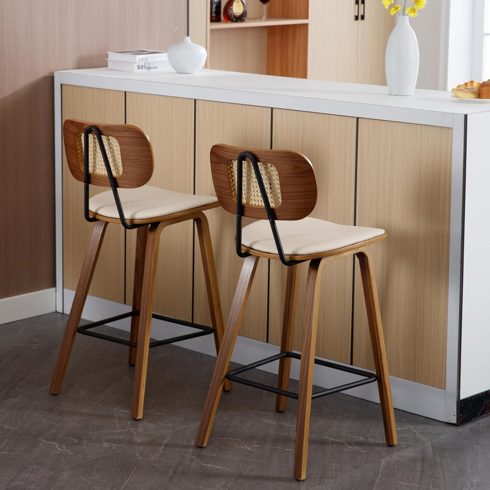 HEAH-YO Rattan Counter Stools Set of 2, 26 Inches Counter Height Bar Stools w...