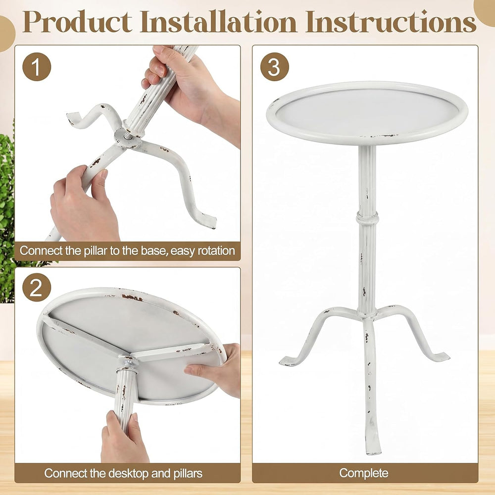 RattanView 1 Pcs Metal Martini Table White Small Round Drink Table12.5 x 12.5...