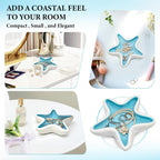 Starfish Jewelry Dish for Coastal Bathroom Decor, Ceramic Trinket Tray and Ring Holder with Glossy Blue Glaze, Beach Decor for Bedroom or Guest Room, Gift for Women