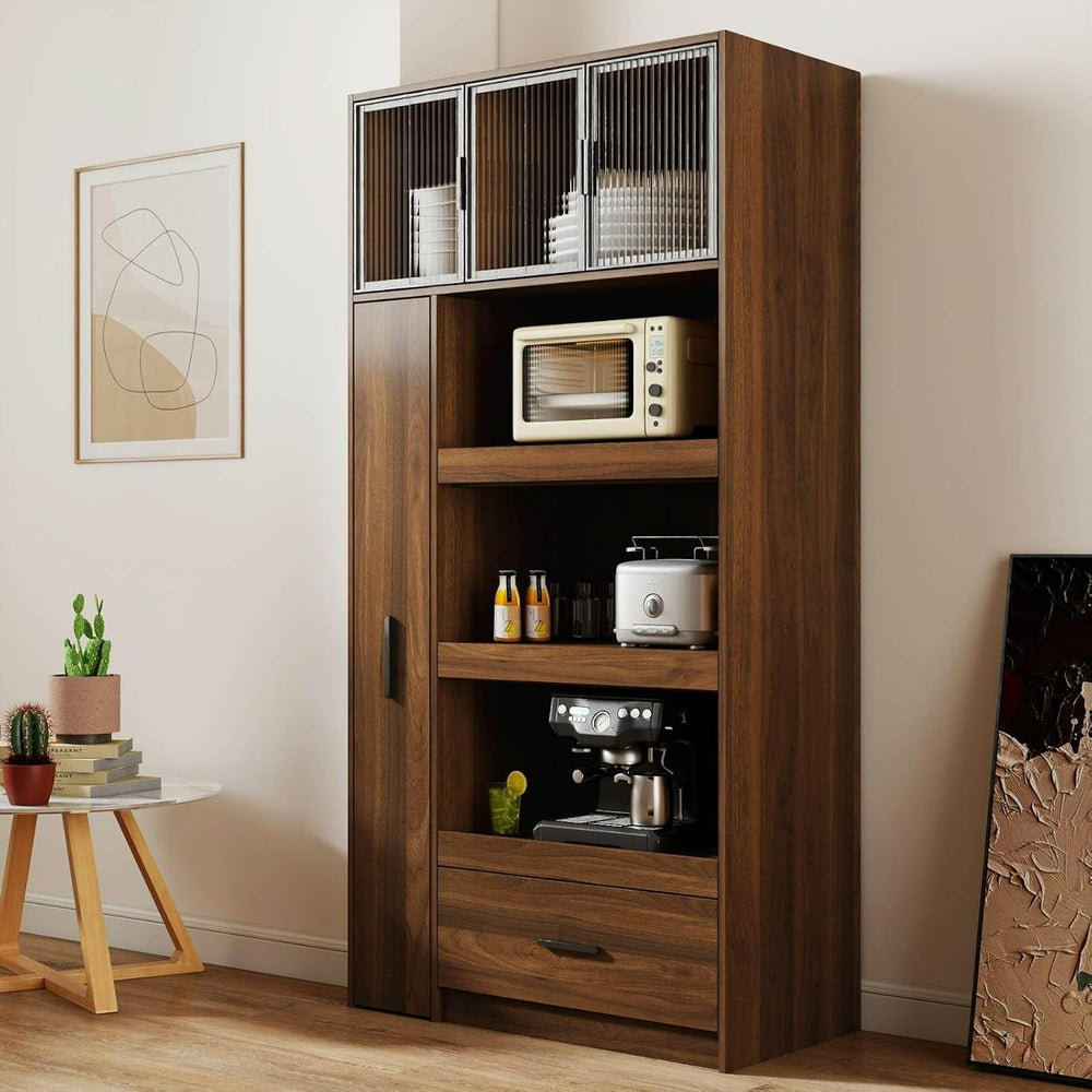 70.87" Kitchen Pantry Cabinet with Multi-Functional Pull-Out Storage She...