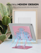 Adjustable Tablet Stand for Desk, Premium Aluminum Holder for iPads, Tablets, Kindles, Switch, Phones, and All Devices up to 12 Inches. Portable and Foldable, Pink, Pro Size
