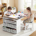 IDEALHOUSE 4-in-1 Kids Art & Study Table Chair Set, Multifunctional Toddler Wooden Activity Desk with Storage Bins, Paper Roll & Organizer for Crafts, Drawing, Learning and Play