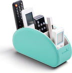 BONNY DODO Remote Control Holders Organizer Box with 5 Compartment PU Leather Multi-functional Office Desk Storage Caddy Store Tv Remote for Media Player,Brush,Pencil,Glassees&Office Supplies (Cyan)