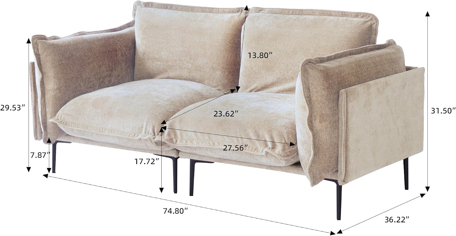 74.8" Cloud Sofa, Mid-Century Modern Love Seat Couches with Thick Cushion, Modular Couch with High Sofa Legs, Sofa Furniture for Small Space Living Room Office Apartment, Light Brown