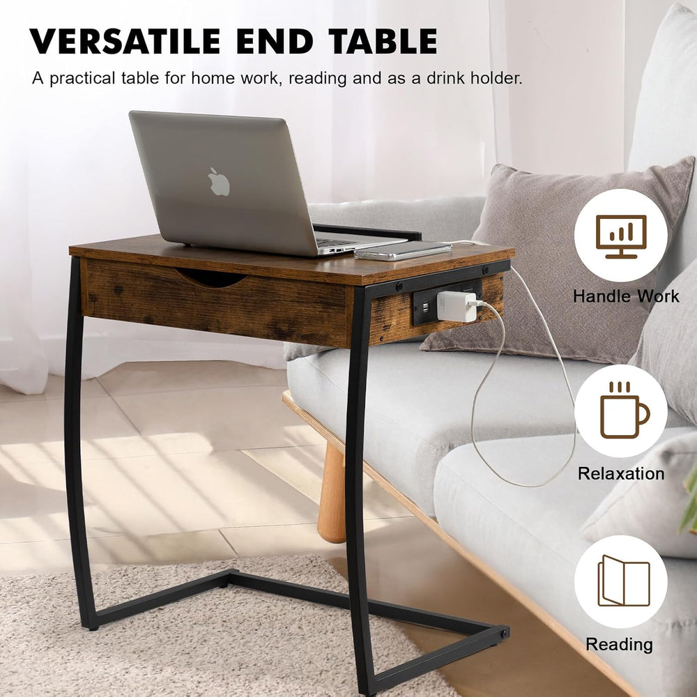 Hadulcet C Shaped End Table with Charging Station, Tiltable 0-52° | TV Tray T...