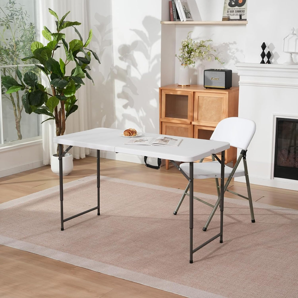 4ft Folding Table with Adjustable Height, 2-Level Foldable Table with HDPE To...