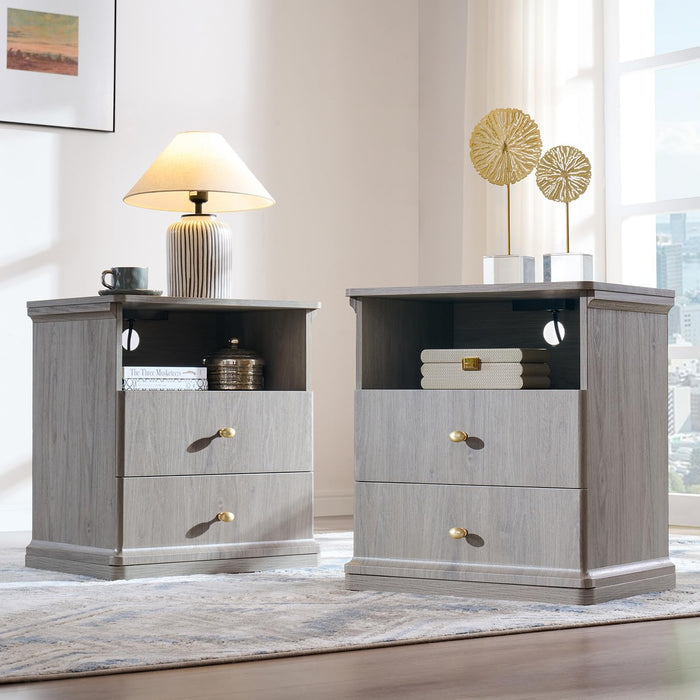 23.6" Tall Modern Nightstand Set of 2, Wood Bedside Table, Light Grey