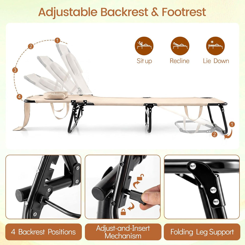 COSTWAY Tanning Chair with Face Hole, Pillows & Adjustable Backrest, Fold...