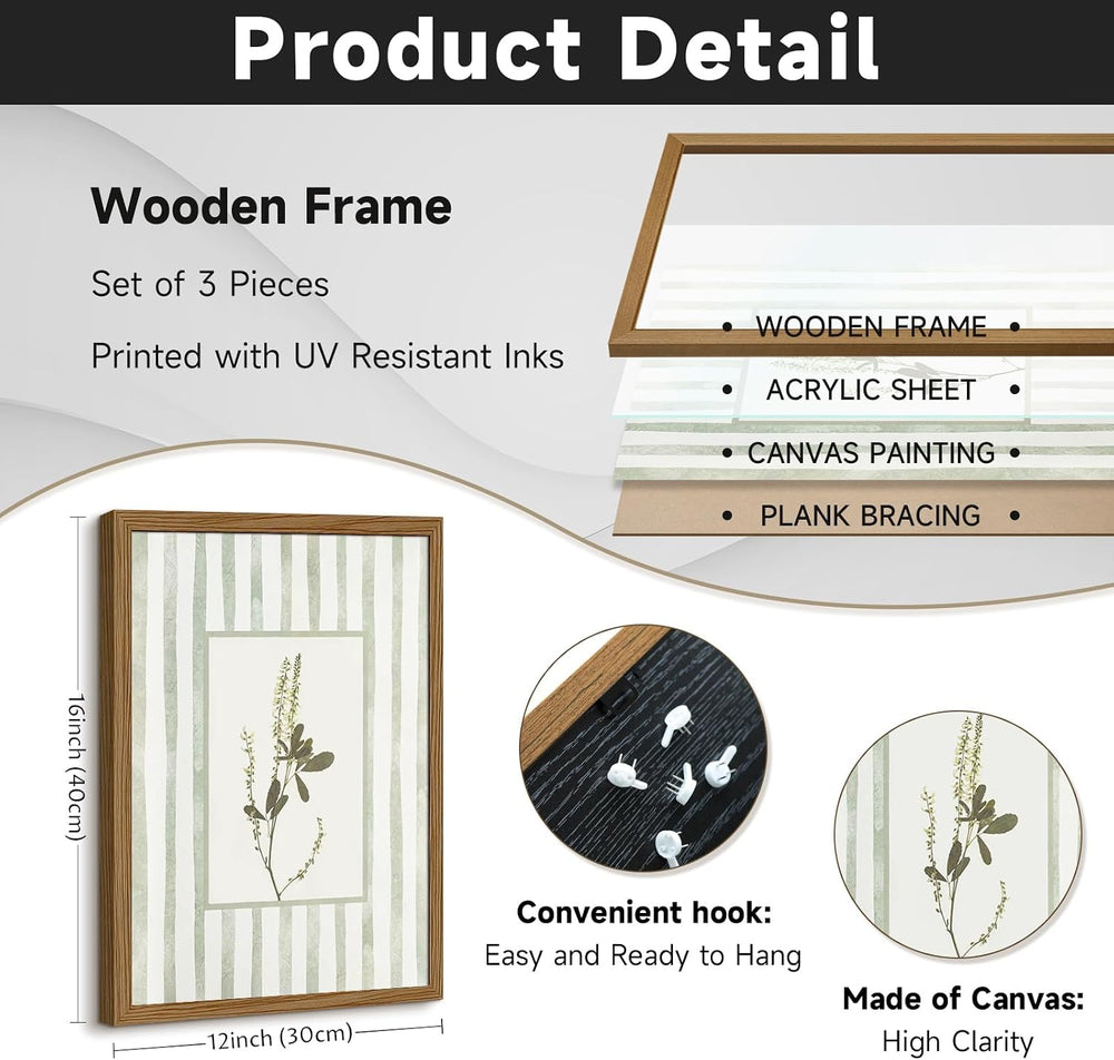 Sage Green Botanical Wall Art Decor Floral Print Flower Poster 12x16 Framed