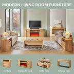 Modern Fireplace TV Stand with 36"LED Electric Fireplace for 80 inch TVs, 32"Tall Entertainment Center w/Drawers &Adjustable Shelves, Wood Media Console w/Curved Profile Design for Living Room,Natural