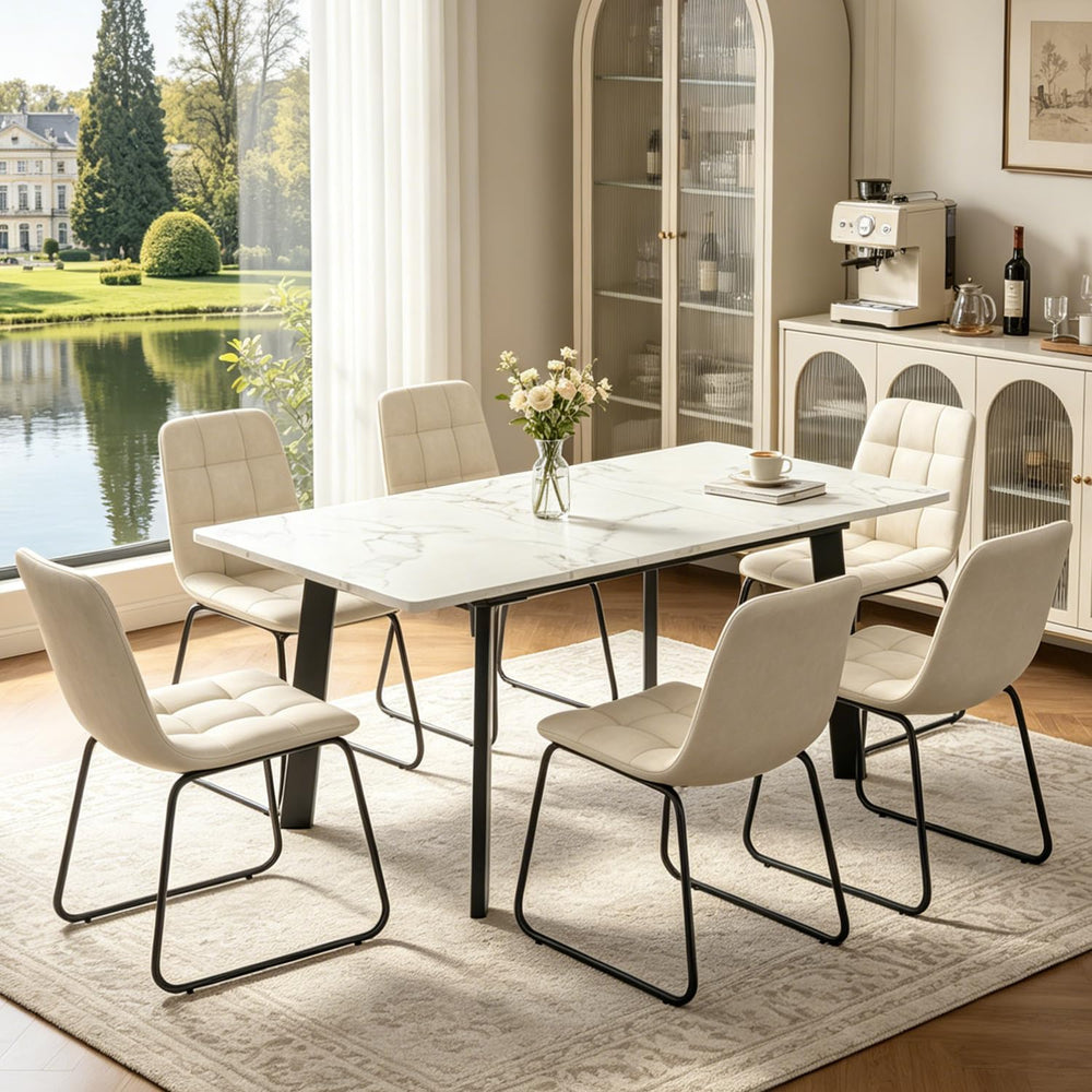 47.2"-63" Expandable Dining Room Table Set for 4-8 People, White | ...