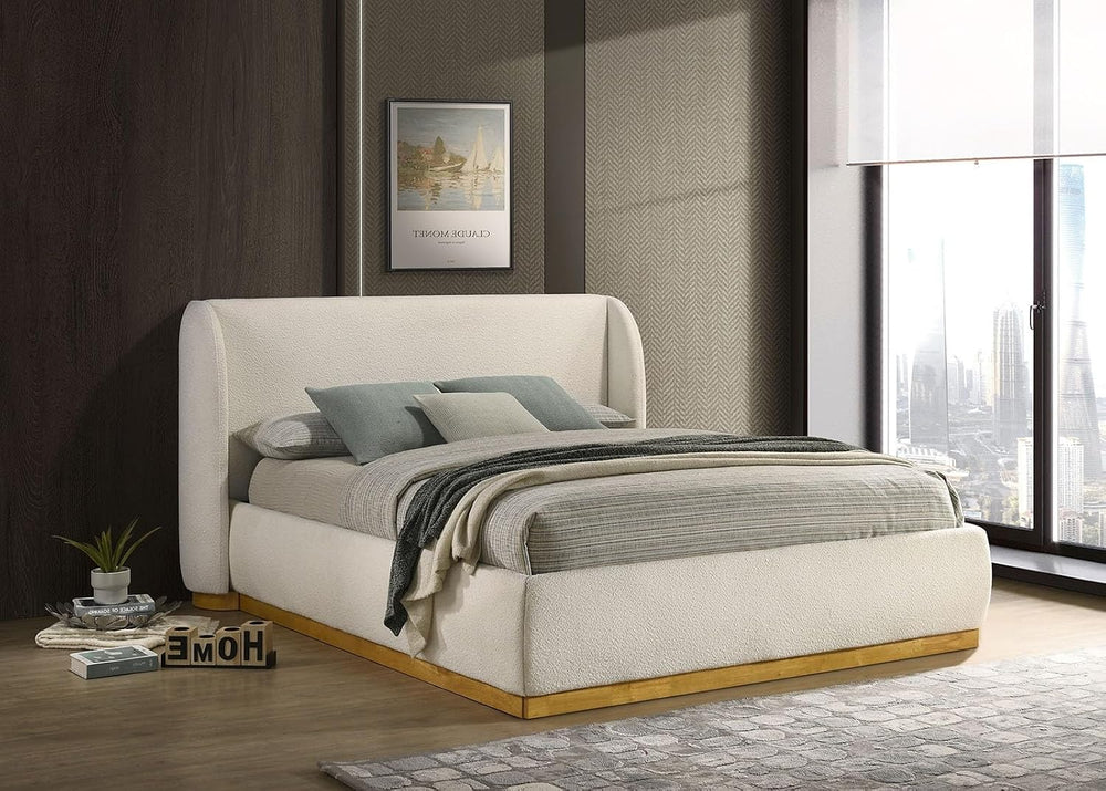 GOWE Bed 1pc Queen Boucle Upholstered Wingback Headboard Bedroom Furniture