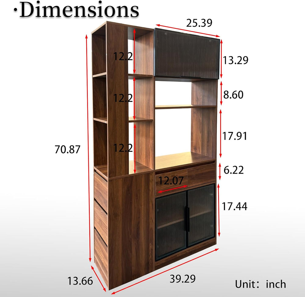 JOYSOURCE Tall Kitchen Hutch Cabinet with Side-Access Shelves & Drawer Fr...