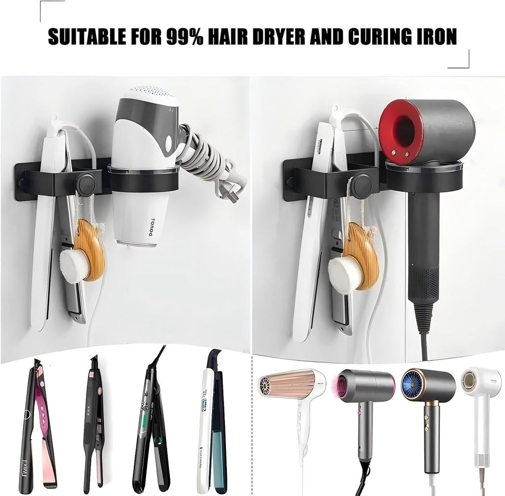 Wall Mounted Holder For Hair Dryer and Straightener,2 IN 1 Stainless Steel Blow Dryer Holder,Bathroom Hair Styler Tool Organizer Storage Rack for Curling Iron