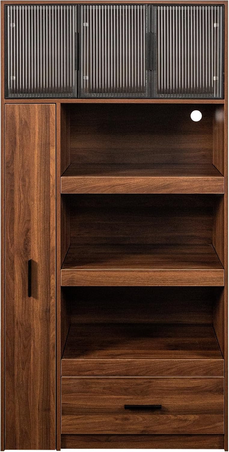 70.87" Tall Kitchen Pantry Cabinet with Pull-Out Shelves, 1 Drawer &...