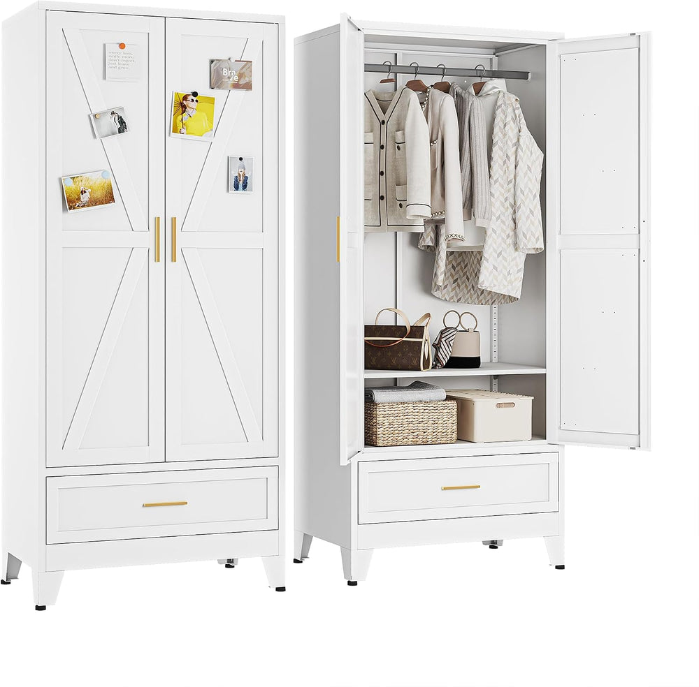 Metal Armoire Wardrobe Closet, Bedroom Armoires with Drawers | 71'' M...
