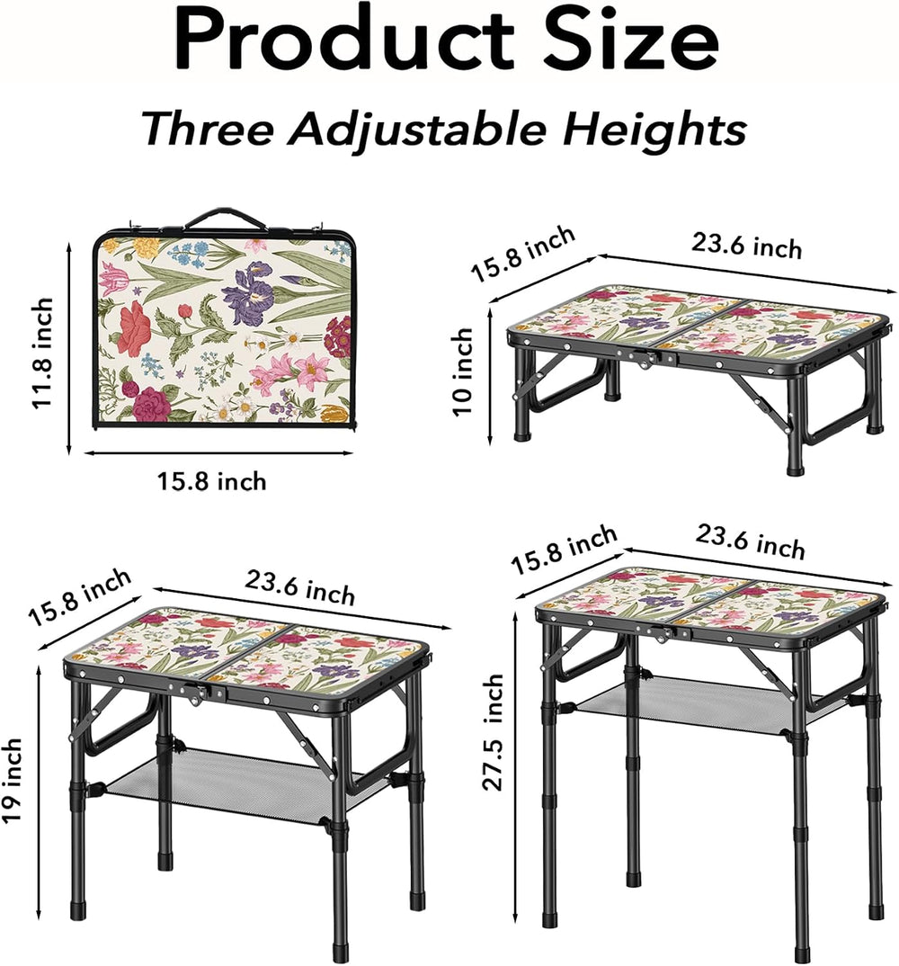 YihuiKo Small Camping Table, Vintage French Flowers Pattern Folding Table | A...