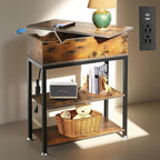 Rotating Top End Table with Charging Station, Side Table with USB Ports and Outlets, 24" W x 12" D x 27" H, Rotating End Table with Storage, Couch Side Tables, Narrow Table Living Room, Bedroom