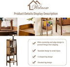Welnow Bamboo Rattan Bookcase with Cabinet, 2-Tier Storage Shelf with Side Table & End Table Function, Large Modern Wood Organizer for Living Room or Bedroom, Walnut Bookshelf