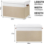 Large Toy Storage Box with Lid, Sturdy Toys Storage Chest Bin Organizer Basket with Dividers for Kids, Boys, Girls, Nursery, Closet, Bedroom, Playroom 26"x17" x17" (Beige and White)