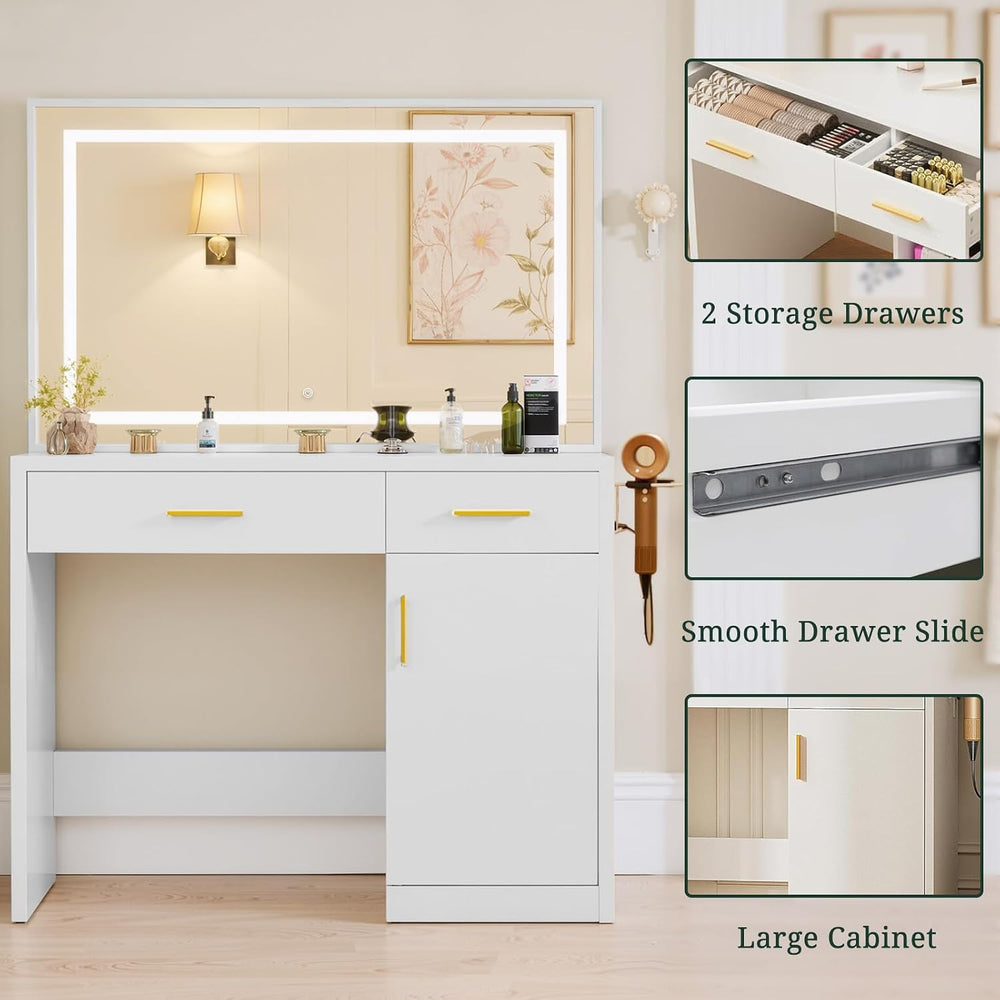 Makeup Vanity Desk with 3 Lights Modes, Vanity Table with Power Outlets | 2 D...