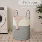 Large Woven Laundry Basket Hamper,100L Cotton Rope Storage Bin for Blankets,Toys and Clothes,Decorative Tall Nursery Hamper for Living Room,Baby Nursery,Bathroom and Bedroom,White and Grey