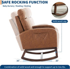 GarveeHome Leather Glider Chair, Modern Rocking Chair, Nursery Faux Leather Glider Chair with Rubber Wood Legs and Side Pocket, Rocking Accent Armchair for Living Room, Bedroom, Brown