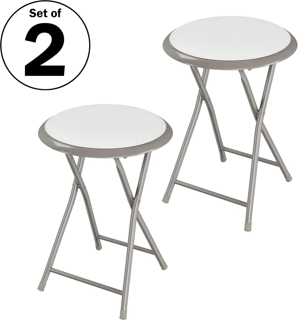 Lavish Home Portable Folding Stool with Backless Seat Set of 2, White, 18”