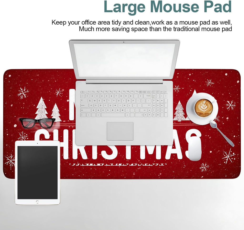 Merry Christmas Gaming Mouse Pad 35.4"x15.7"Desk Mat Anti-Slip Rubber Base & Durable Stitched Edges for Gamers Smooth Mouse Writing Surface for Desk Office/Home