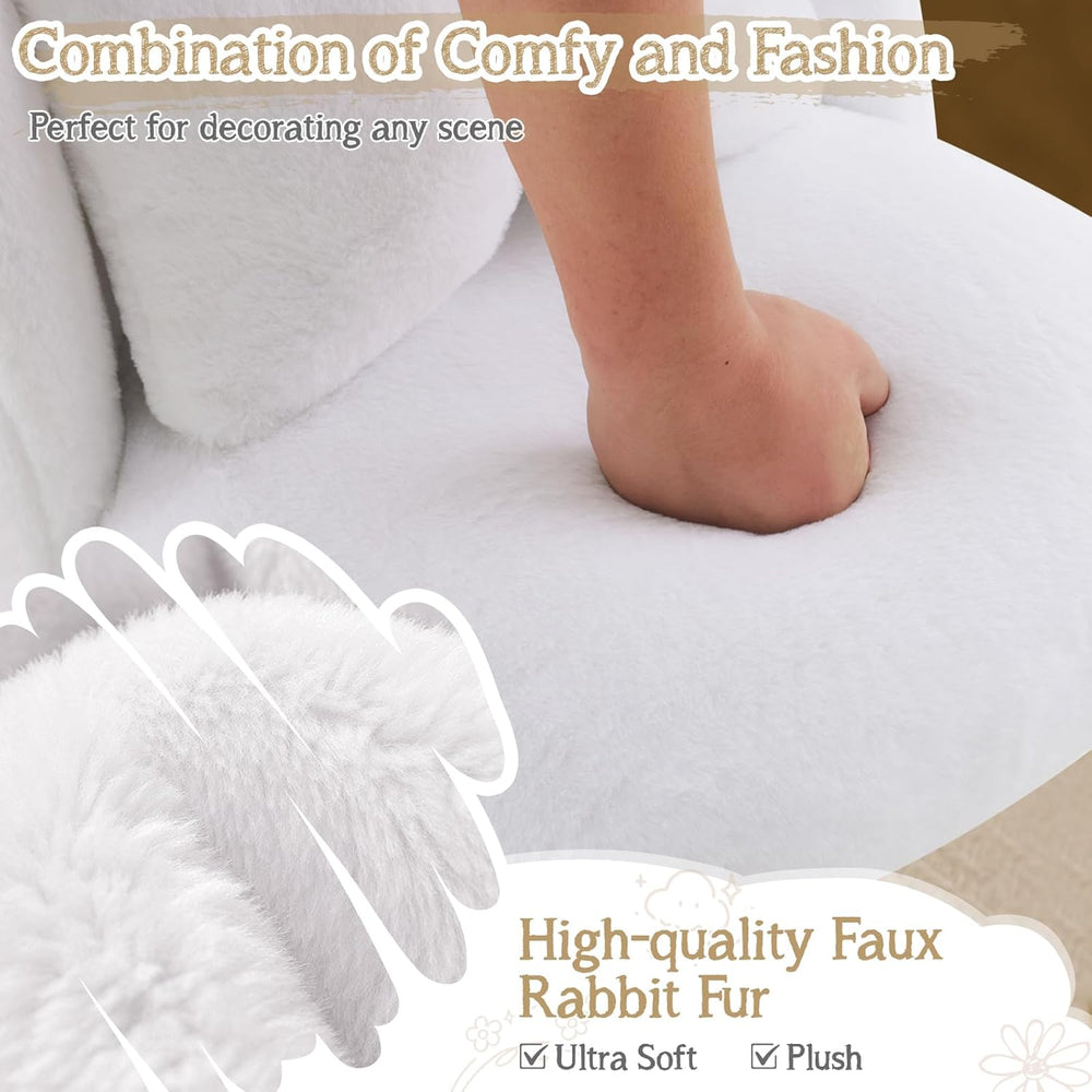 VINGLI Fluffy Girls Vanity Chair with Back & Pillow,Cute Small Cozy Desk ...