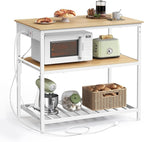 VASAGLE Kitchen Island with 3 Shelves, 39.4 Inches Width Kitchen Shelf with Power Strip, Large Worktop, Stable Steel Structure, Industrial, Easy to Assemble, Golden Oak and White UKKI105Y01