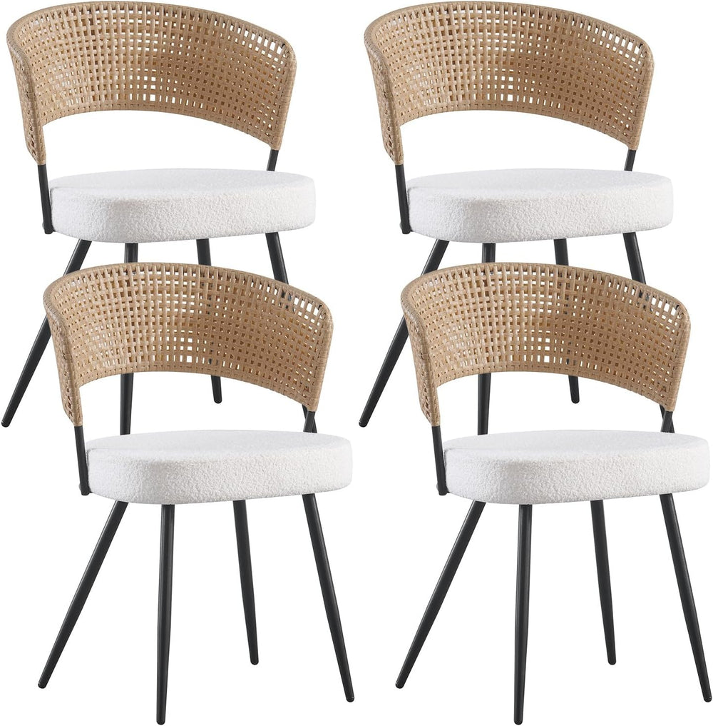 Rattan Dining Chairs Set of 4,Kitchen Chairs with PE Cane Back,Upholstered Bo...