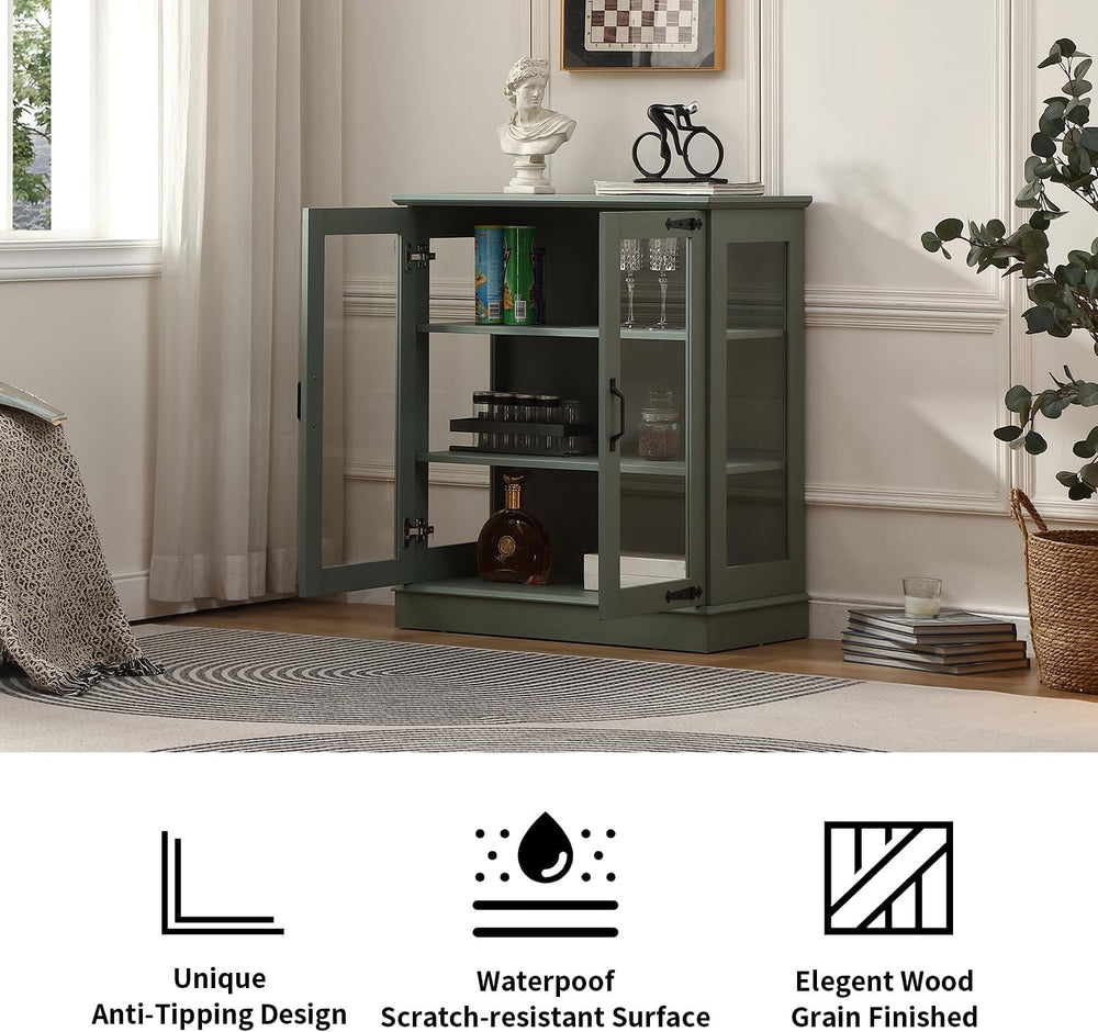 FOREST GRAVITY 31.5'' Small Display Buffet Cabinet with Glass Doors f...