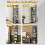 6 Tier Rotating Bookshelf, 360° Spinning Narrow Bookcase Tower, Space Saving Floor Standing Wood Shelf & CD Organizer for Small Spaces, Bedroom, Living Room, Office (Black, 6-Tier)