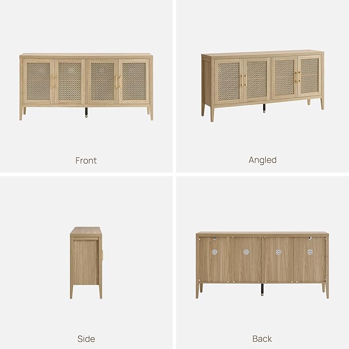 SICOTAS TV Stands for Living Room Bedroom - Farmhouse Entertainment Center TV Console with 4 Doors Cabinet, 59" Television Stands Media Console Credenza for 45 50 55 60 65 Inch TVs, Light Walnut