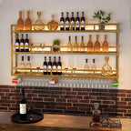47.2in Wall Mounted Wine Rack, Wine Rack Wall Mounted with Wine Glass Rack, Metal Bar Bottle Display Shelf Wine Cups Hanging Holder, for Home Bar Cafe Decoration (Gold, 47.2 * 10 * 35.5IN)