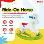 Dolu Wheeled Rocking Horse 2 in 1 Toddler Ride On Toy with Removable Sled and Push Along Option for Kids Ages 2 and Up, Indoor and Outdoor Play, White