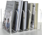 Clear Acrylic Organizers - 5 Vertical Compartments Acrylic Folder Organizer & File Organizer, Desk Document Storage Bins for Magazines, Binders - Multipurpose Home Office Desk Organizer