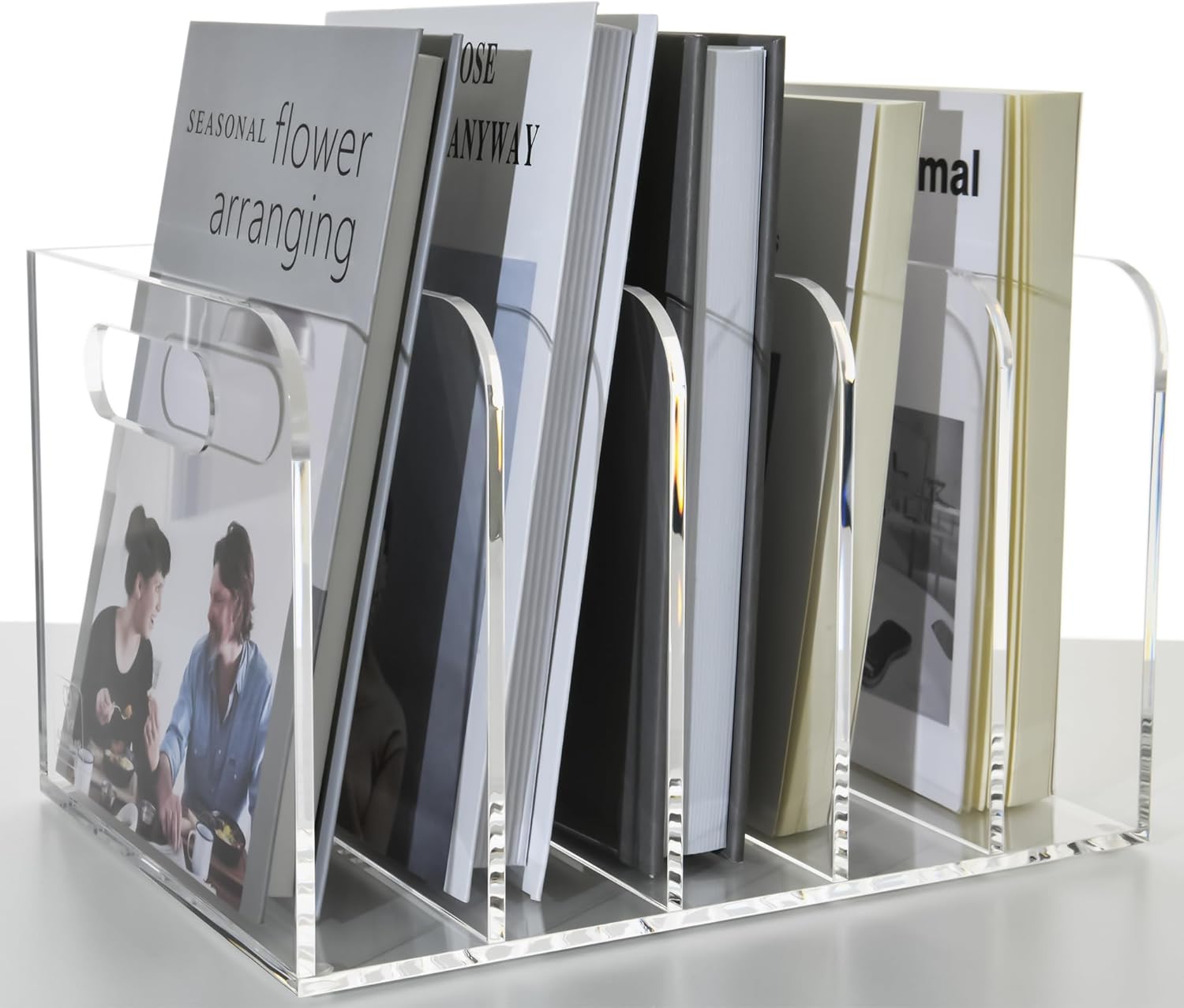 Clear Acrylic Organizers - 5 Vertical Compartments Acrylic Folder Organizer & File Organizer, Desk Document Storage Bins for Magazines, Binders - Multipurpose Home Office Desk Organizer